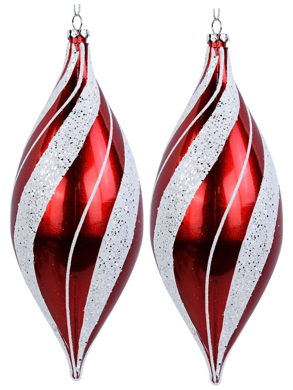 2x Red & White Candy Swirl Whimsical Signature Oval Finial Drop | 18cm