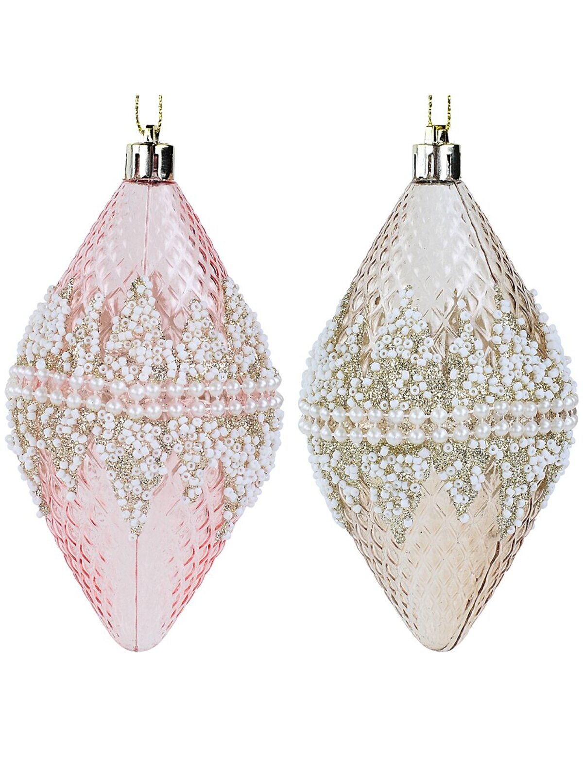 2x Rose Gold & Pink Lustrous Signature Textured Finial Drops | 12cm