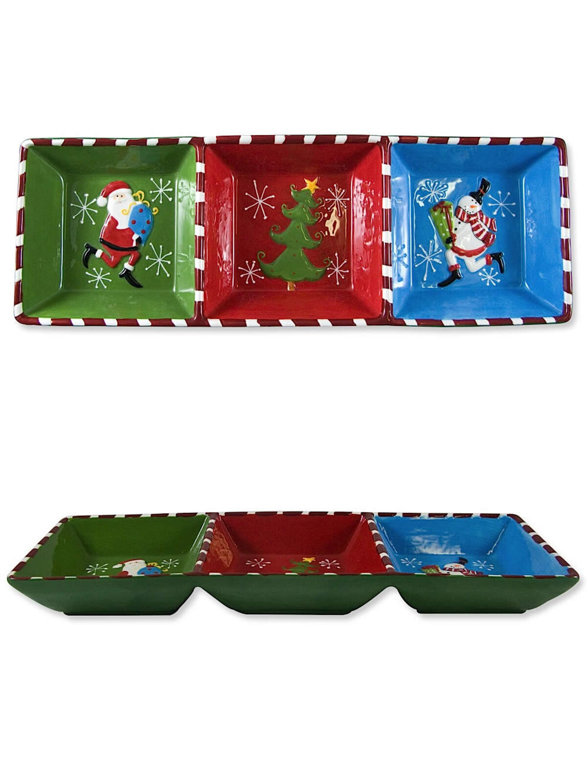 3 Part Ceramic Santa & Snowman Christmas Dip Dish - 39cm