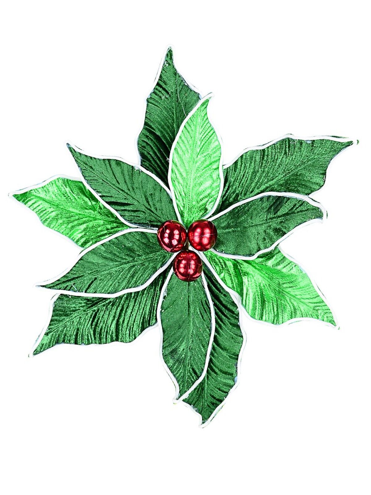 Green Poinsettia With White & Red Decor Christmas Tree Clip Pick | 30cm