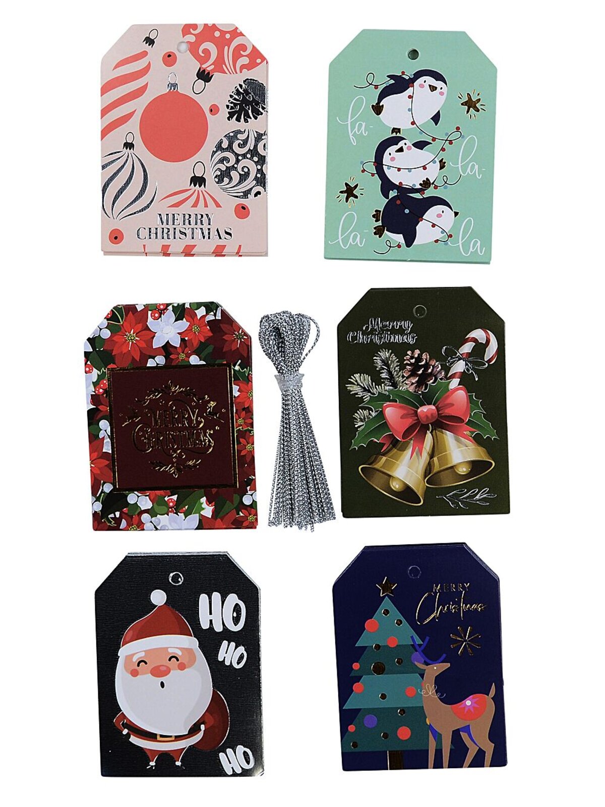 30x 75mm Metallic Foil Christmas Gift Tags With 6 Styles