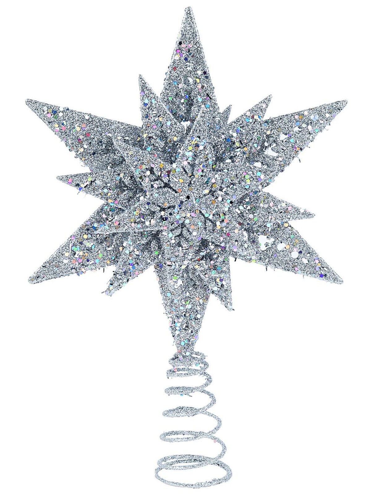 32cm Silver Glitter & Iridescent Sequin Christmas Star Tree Top Decoration