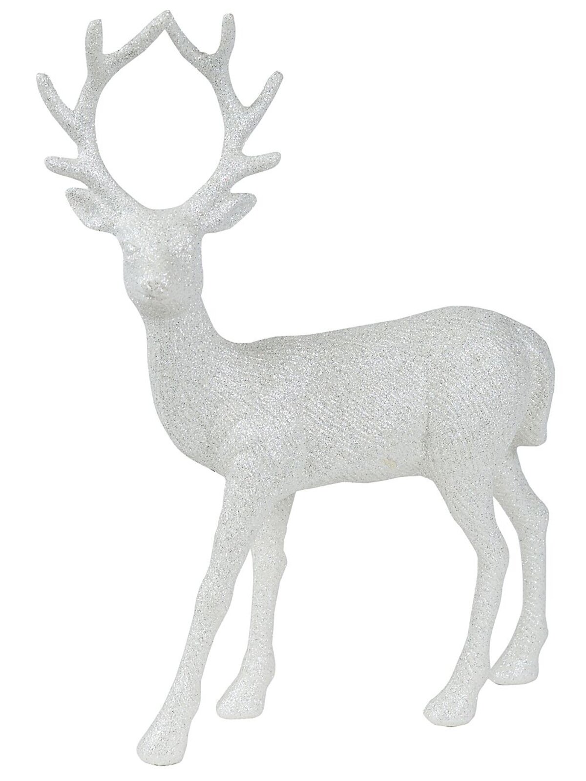 32cm White & Silver Glitter Standing Reindeer Ornament