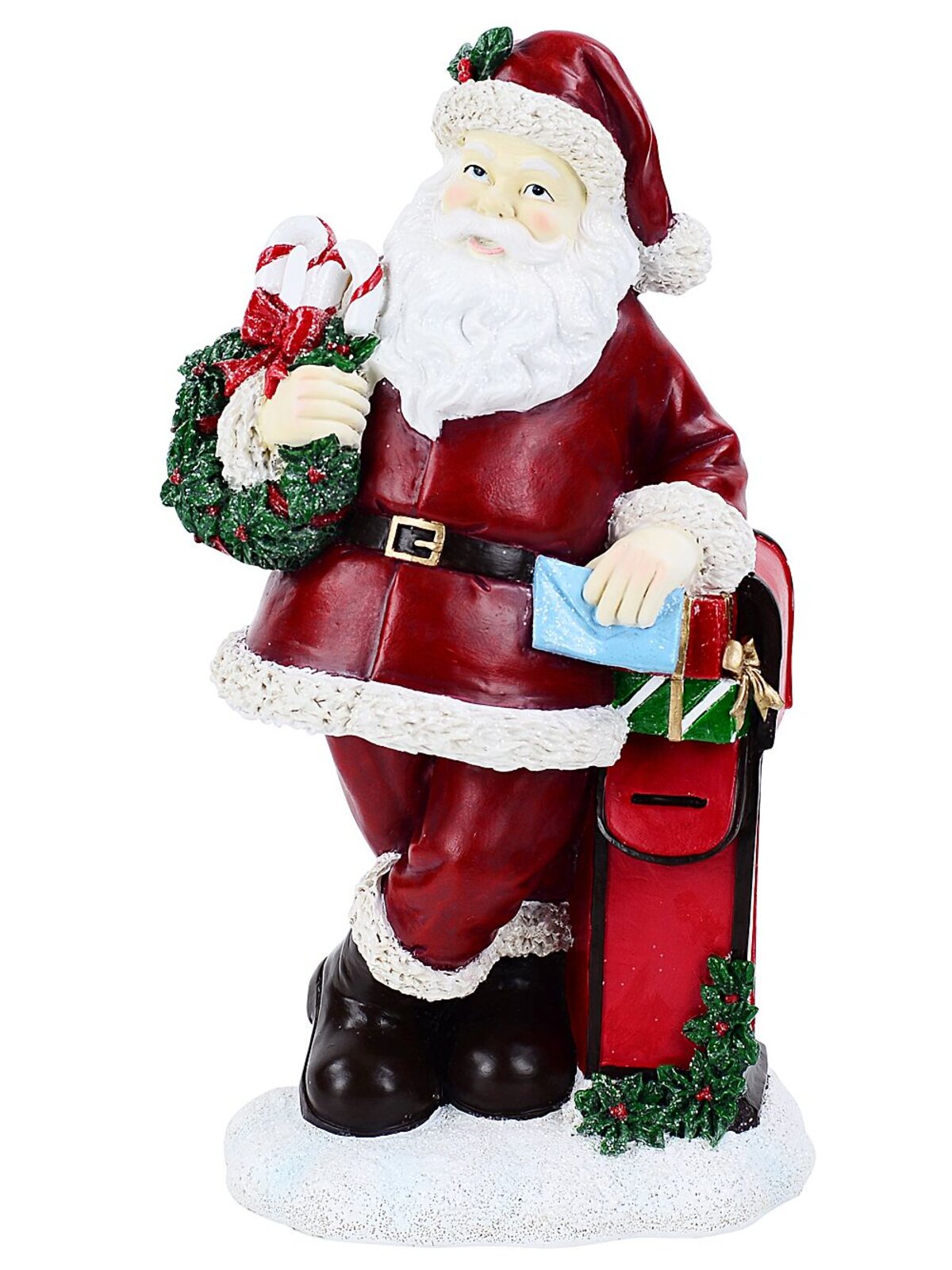 33cm Classic Santa Claus & Mail Post Box Decorative Resin Statue Ornament