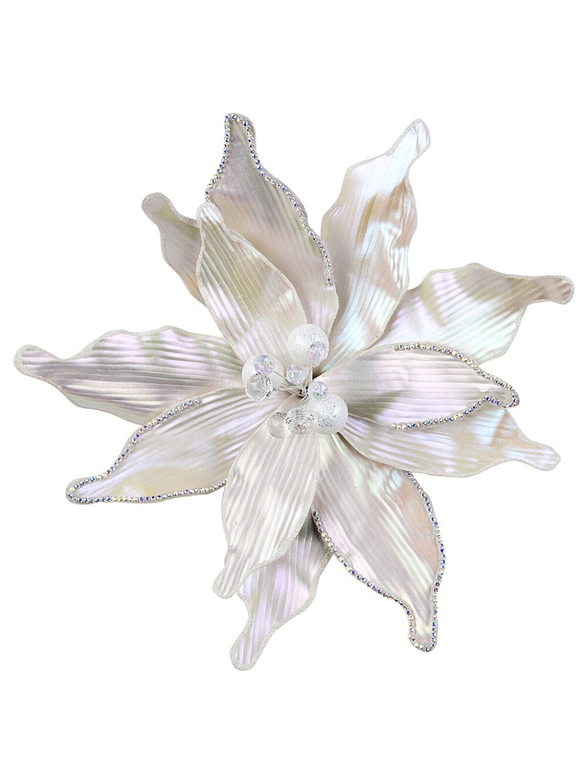 Matte Pearl Poinsettia With Diamante Edging Christmas Tree Clip Pick | 38cm