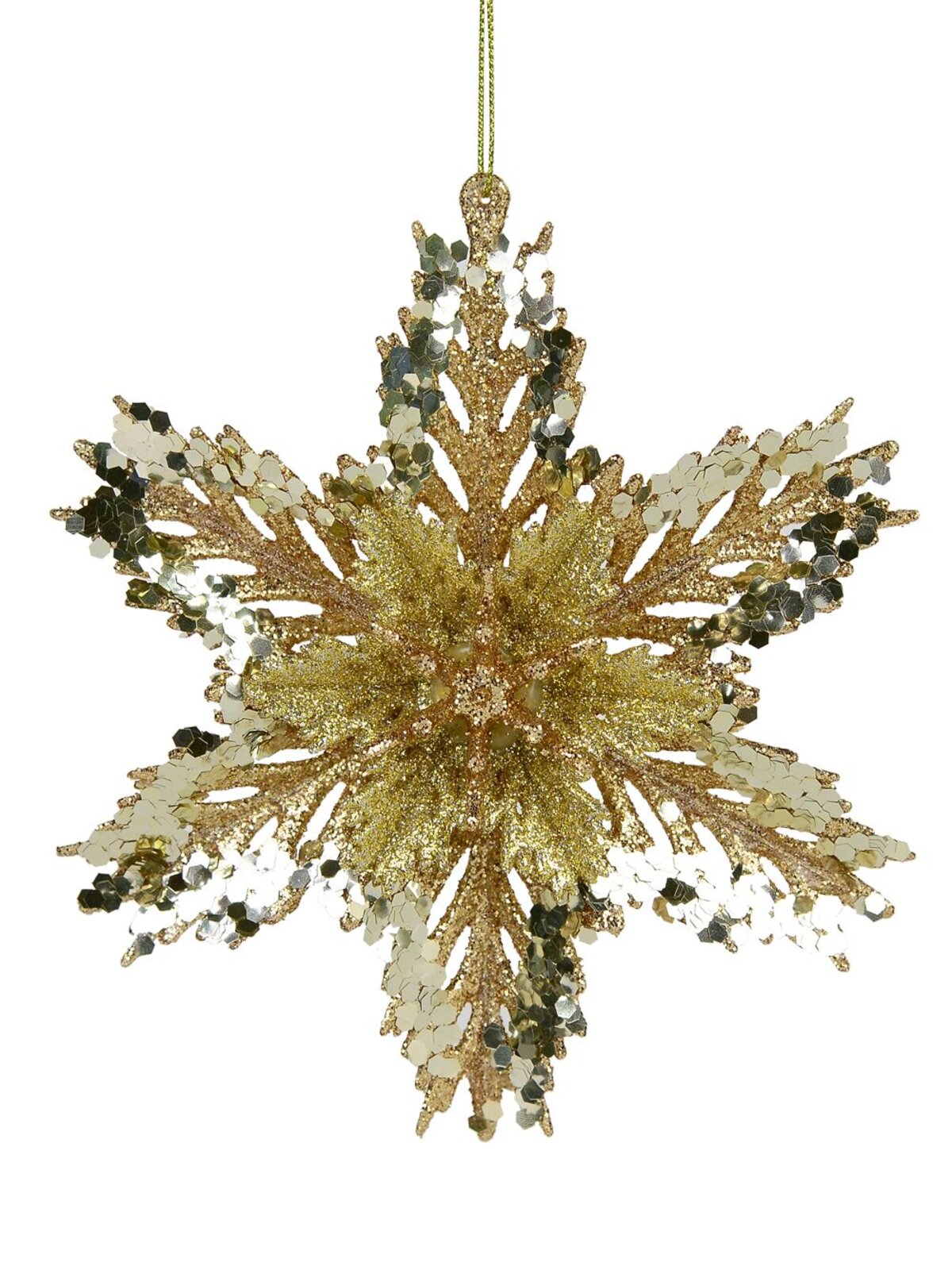 3D Layered Gold Sequin Snowflake Whimsical Essential Ornament | 15cm