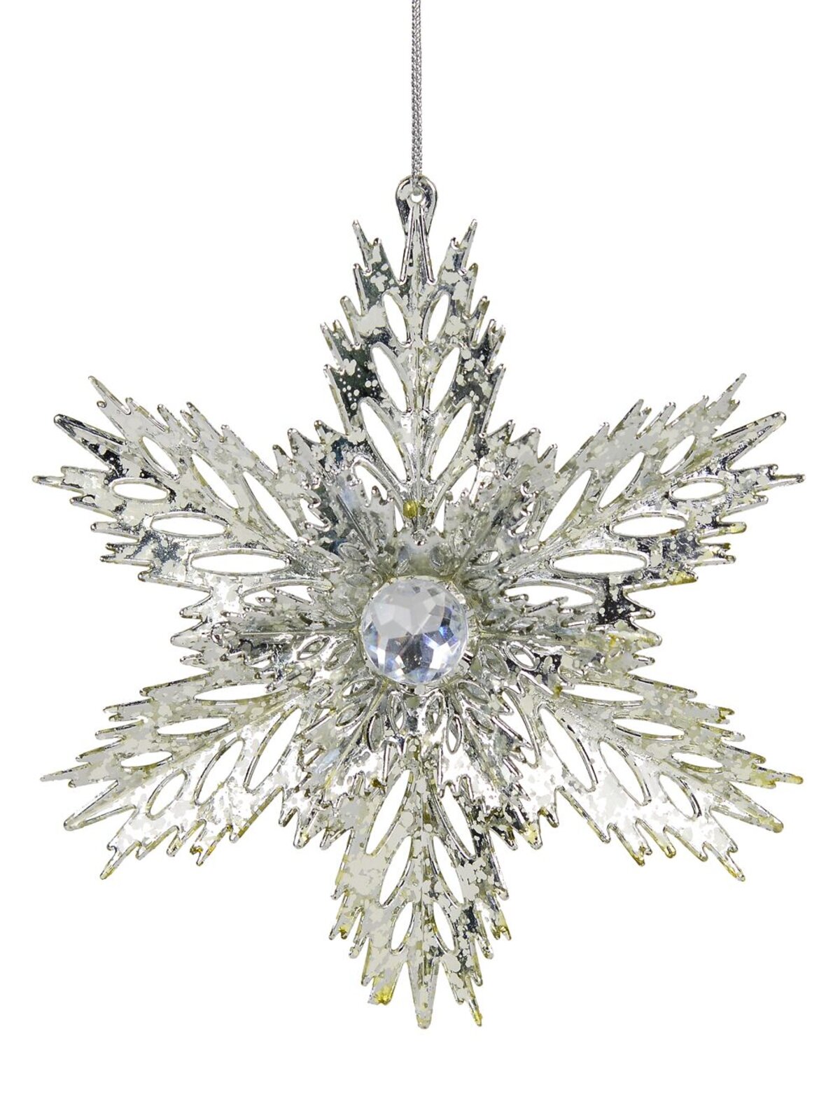3D Shiny Silver Snowflake With Diamond Simulant Christmas Decoration - 15cm
