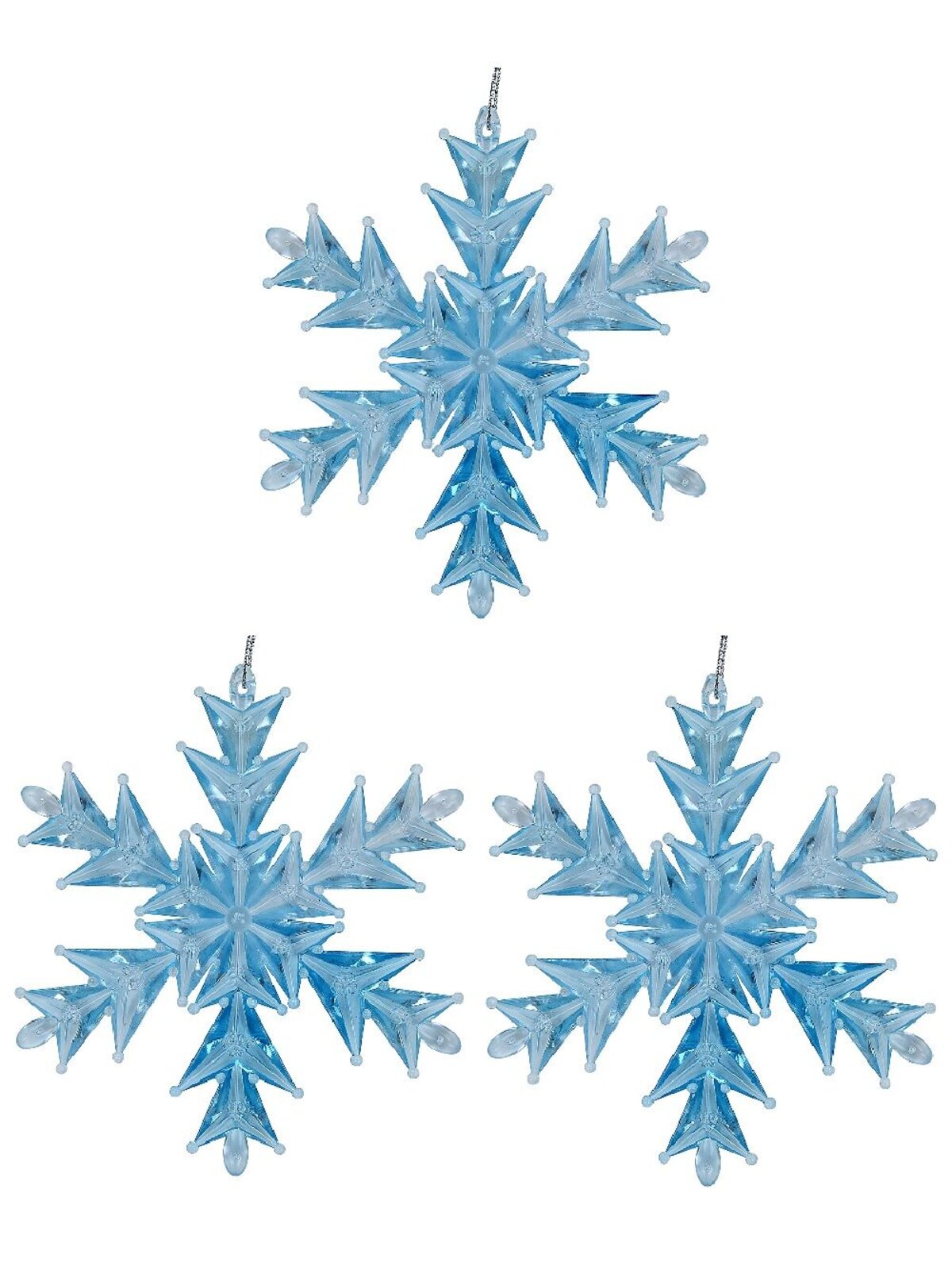 3x Blue Ice Look Refractive Snowflake Whimsical Essential Ornaments | 11cm