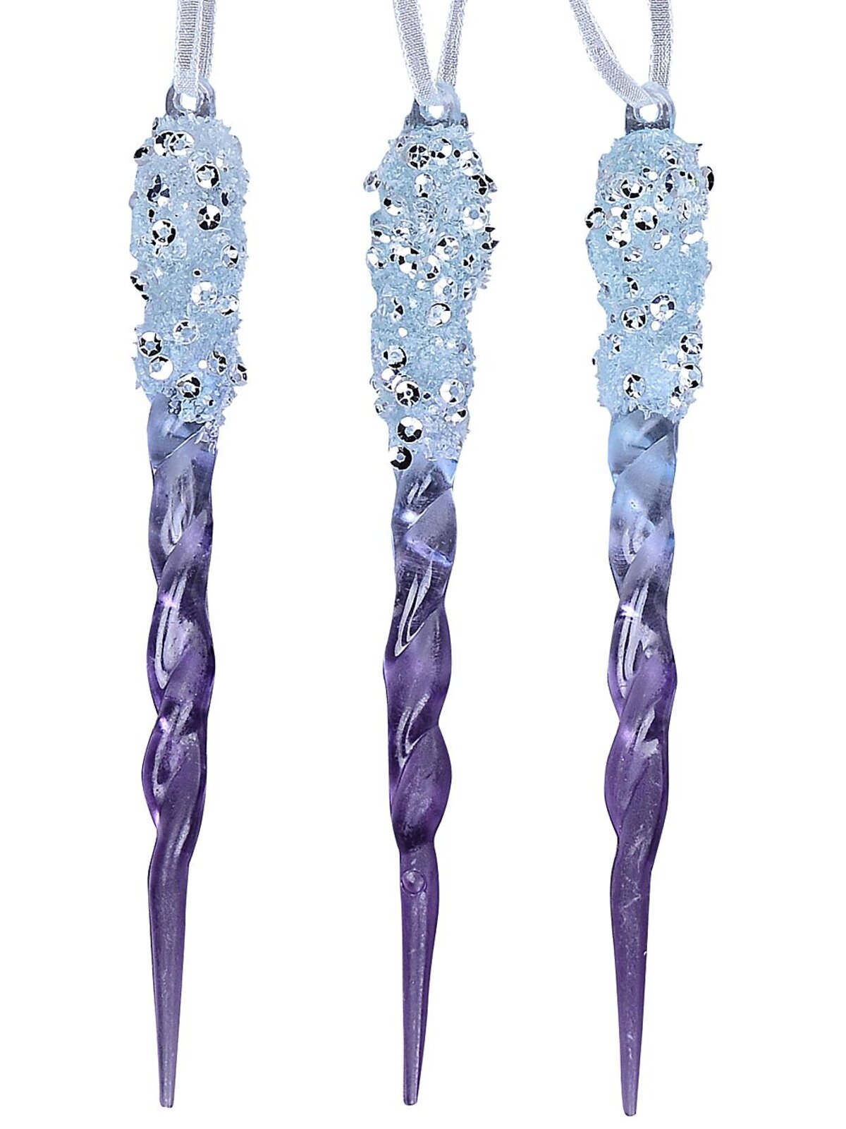 3x Purple Ombre & Sequin Icicle Whimsical Essential Ornament | 12cm