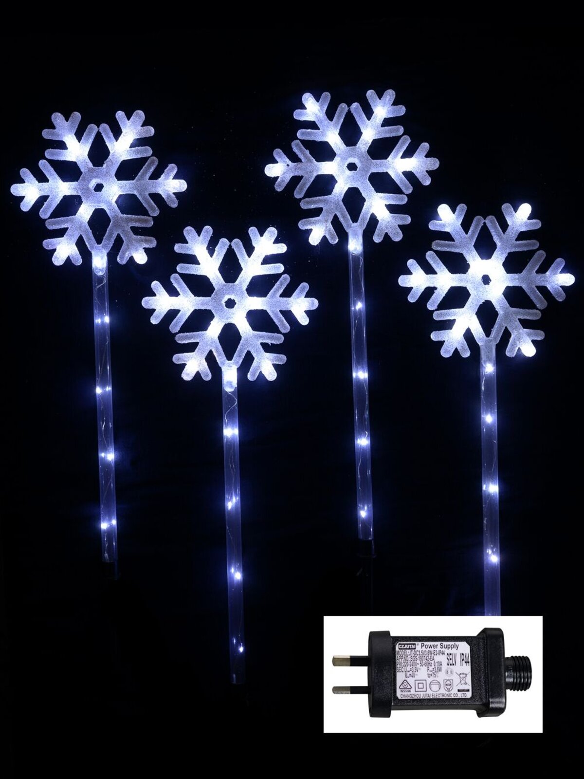 4 Cool White Snowflake Garden Path Lights - 1.5m