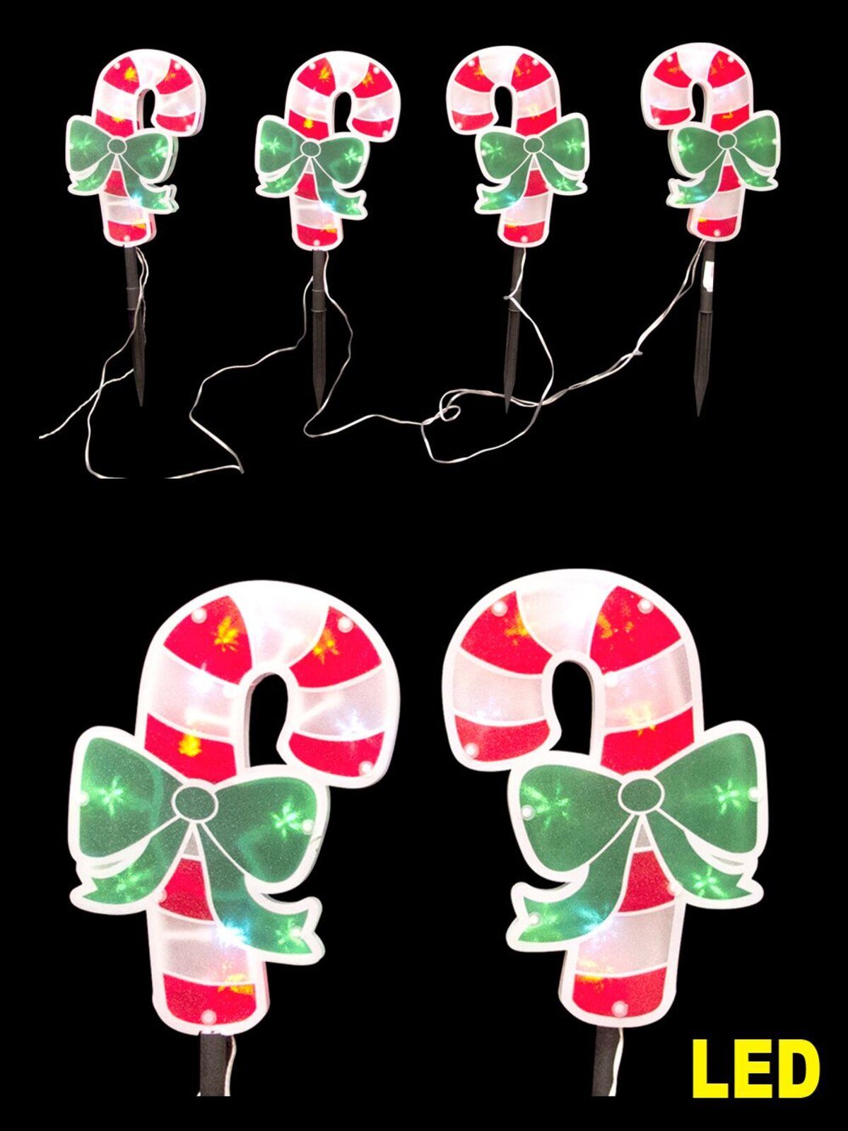 4 LED Solar Candy Cane Pathway Lights - 45cm