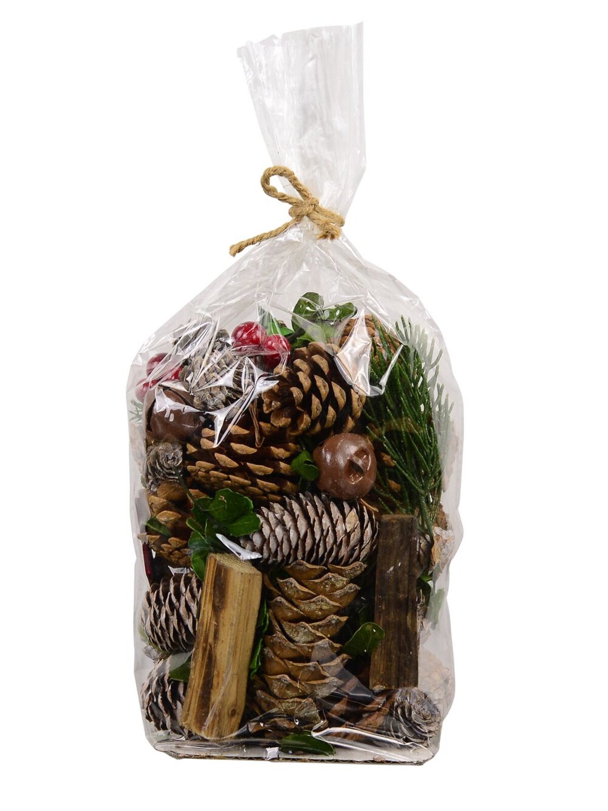 400g Natural Pinecones, Wood Chunks, Stars, Bells & Berries Decoration Mix