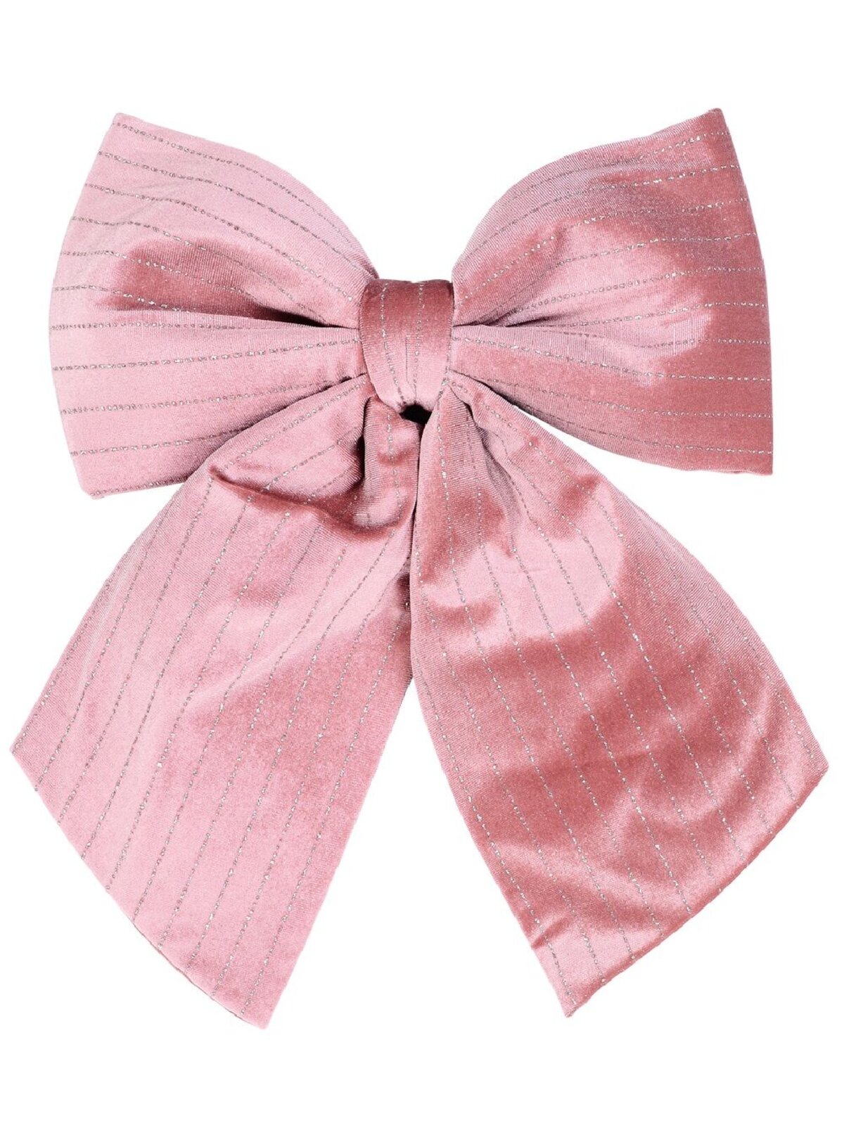 40cm Large Pink Velour Christmas Bow With Silver Glitter Lines