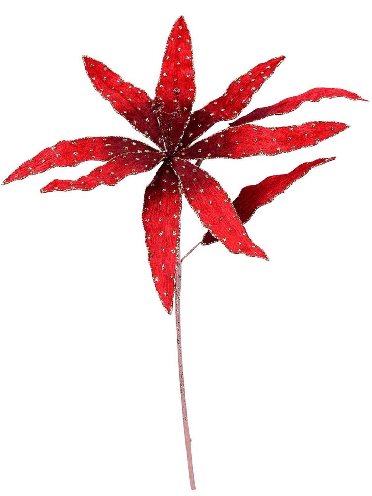 40cm Red Velvet Tiger Lily With Gold Glitter Long Christmas Stem