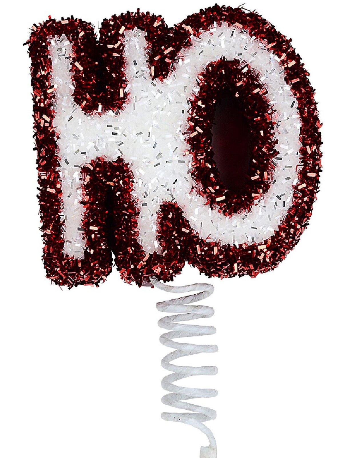 Red & White HO Spring Wobble Tinsel Plaque Long Christmas Stem | 41cm