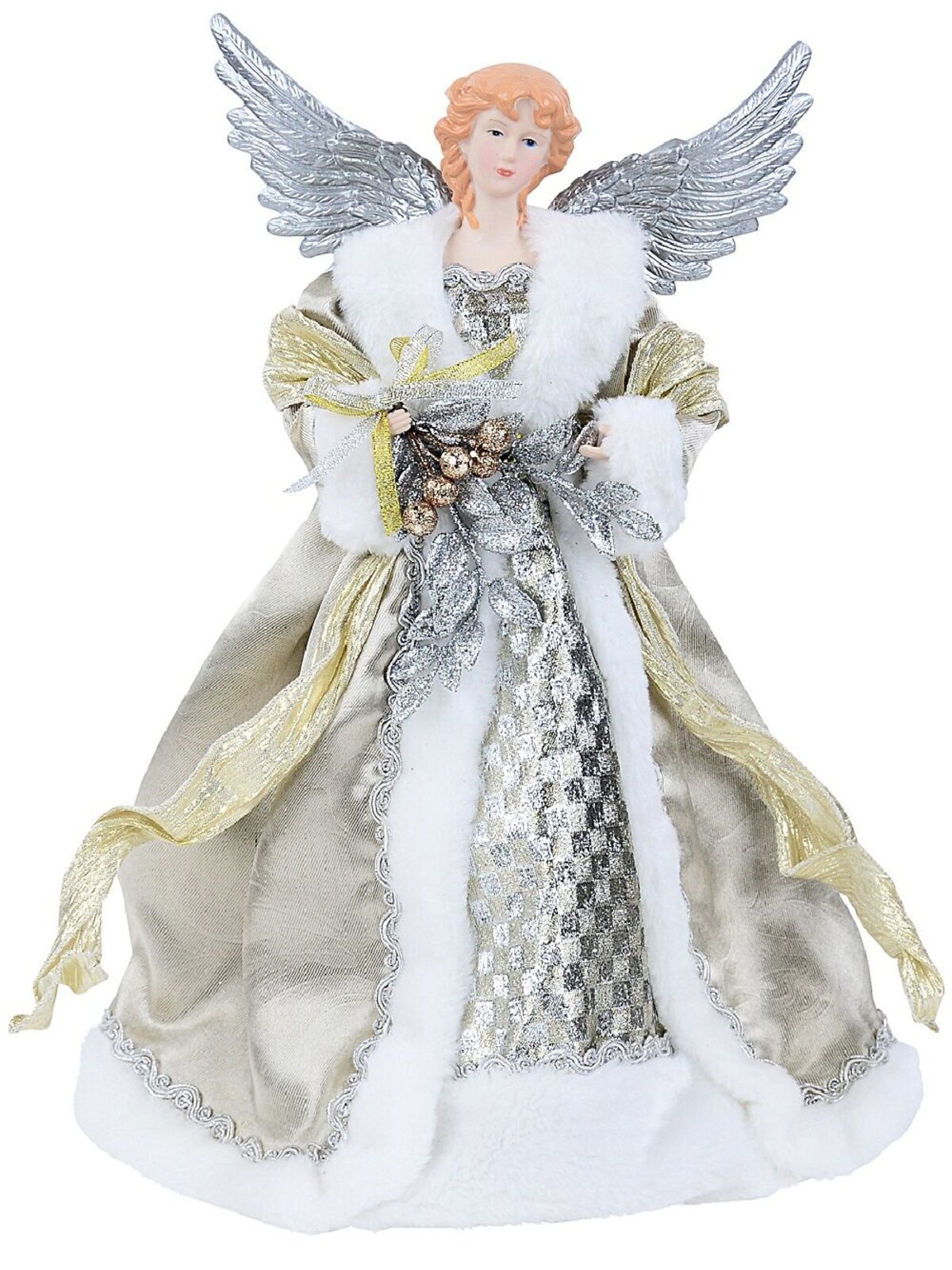 42cm Gold & Silver Luxe Angel With Silver Wings Christmas Tree Top Decoration