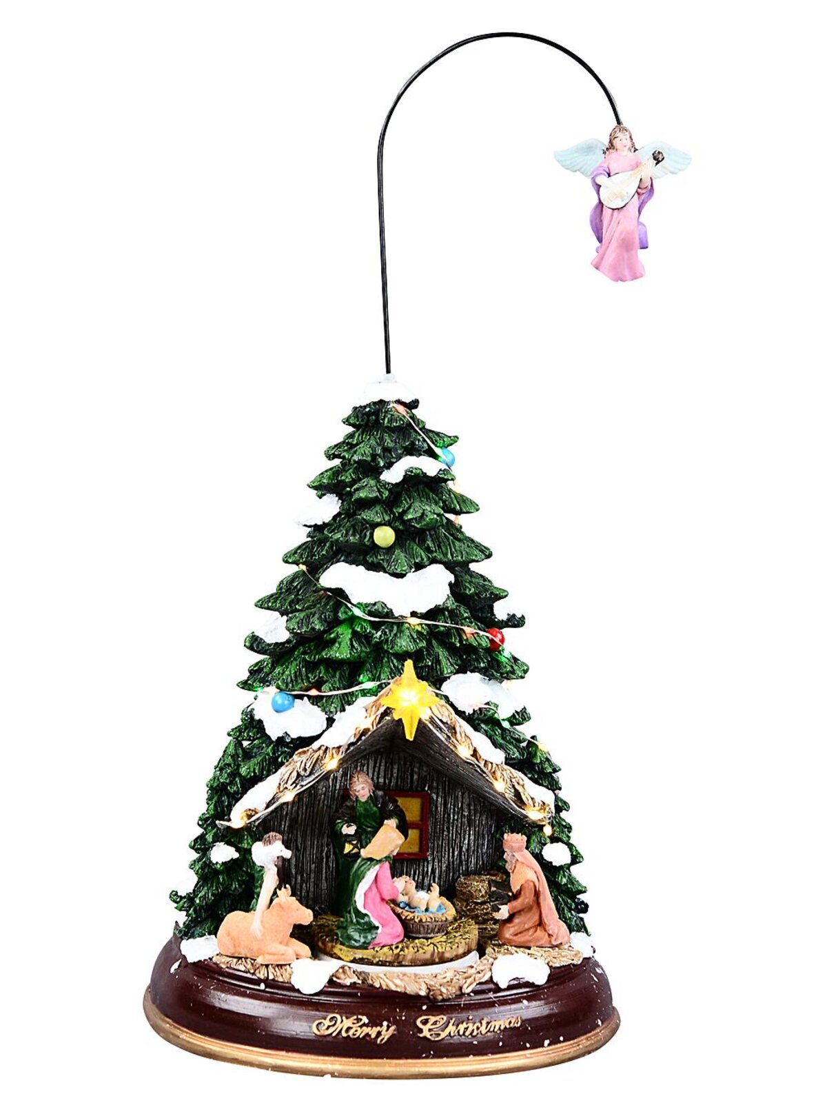 42cm Nativity Tree Stable With Manger & Animated Angel LED Christmas Scene