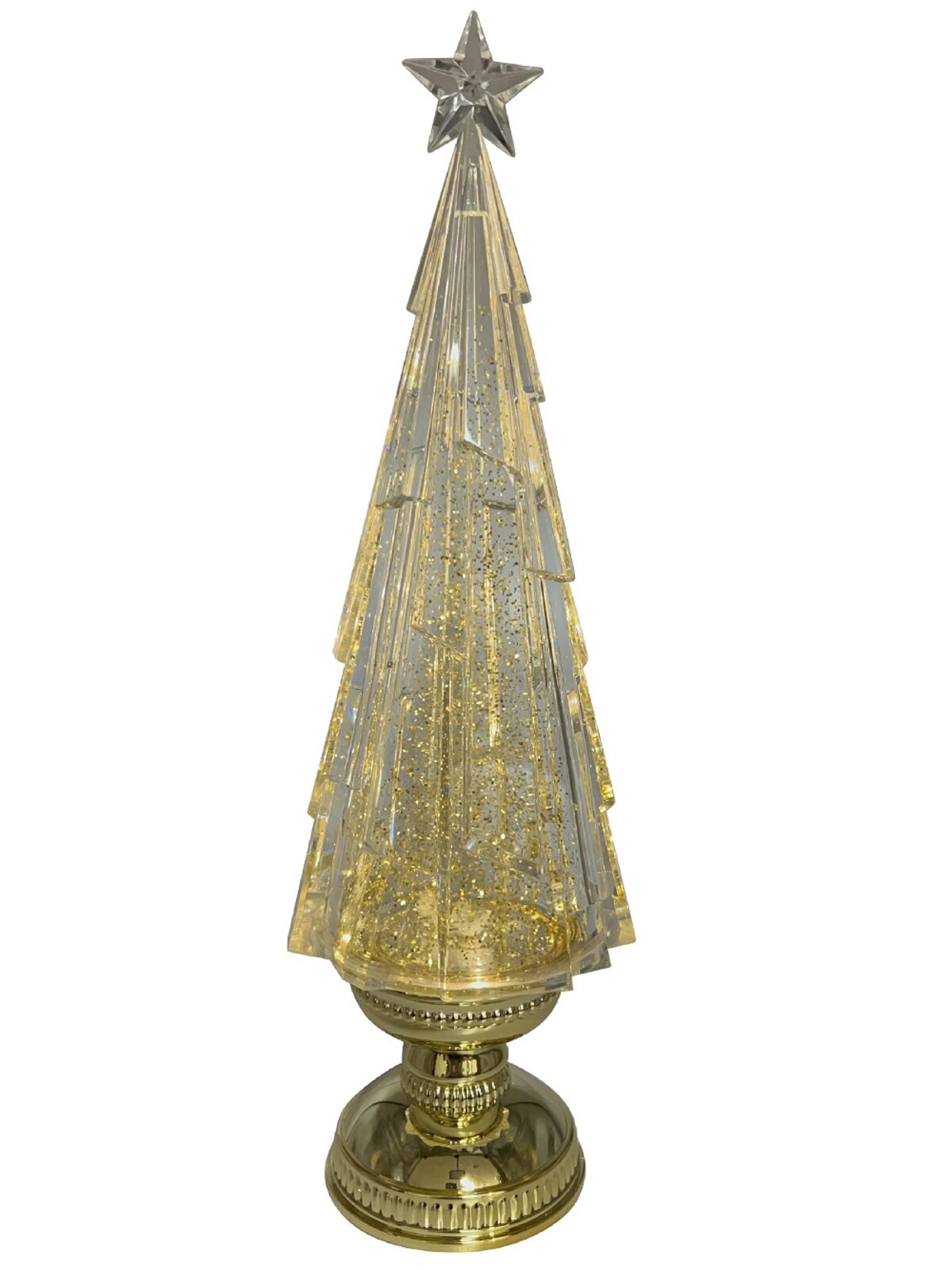 43cm Clear Ice Shard Christmas Tree With Gold Base Snow Globe Ornament