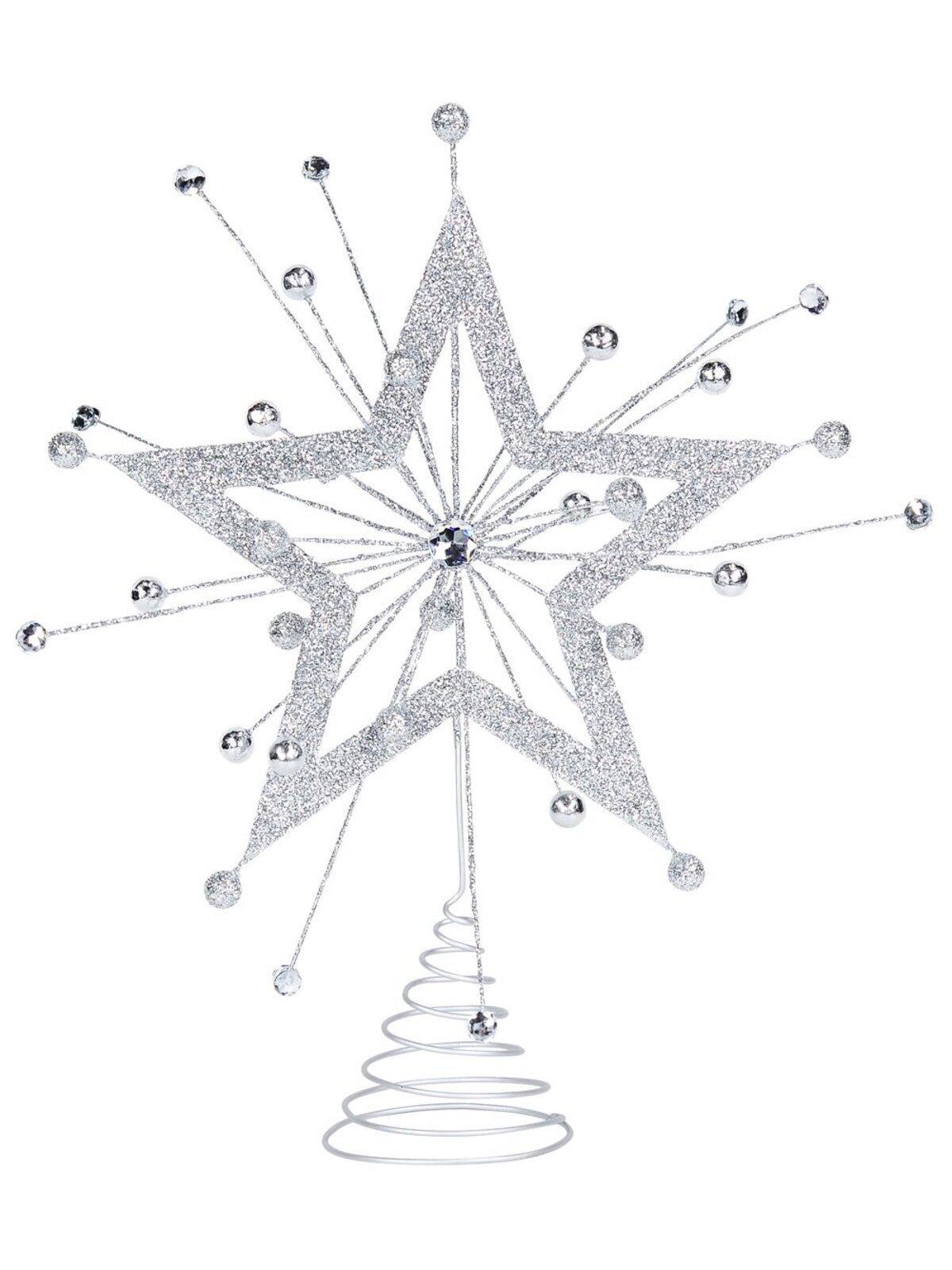 43cm Silver Glitter Christmas Starburst With Diamantes Tree Top Decoration
