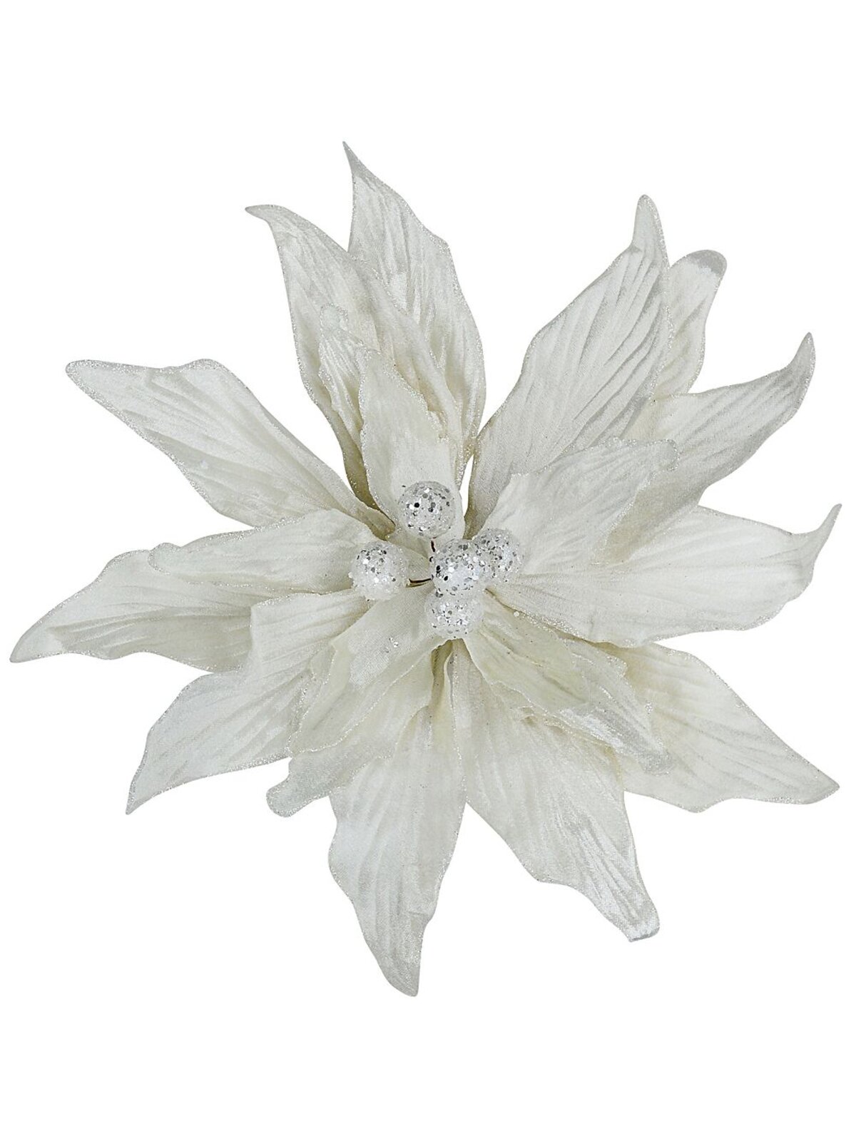 Large Ivory Poinsettia With Glitter & Sequins Christmas Clip Pick | 44cm