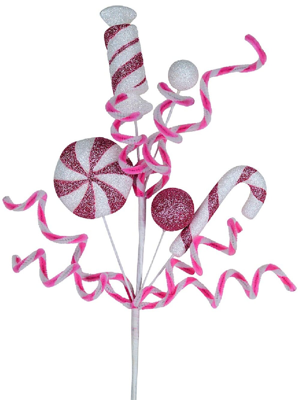 Pink & White Candy Confectionery Long Christmas Stem | 45cm