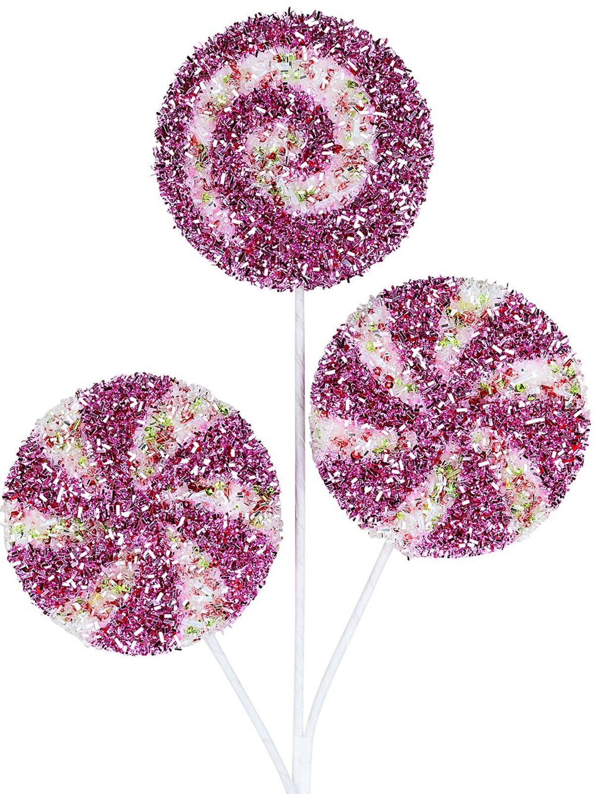 Pink & White Spiral Swirl Tinsel Plaque Long Christmas Stem | 46cm