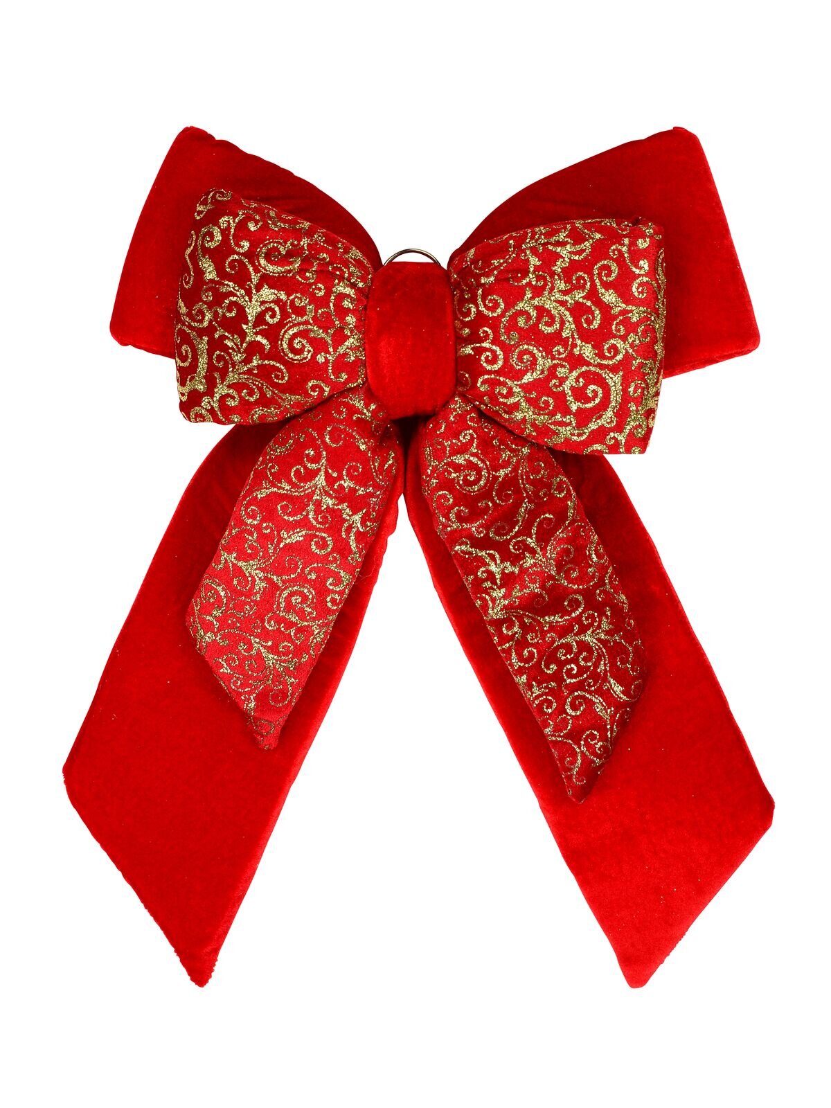 48cm Large Red Felt Double Display Bow With Gold Glitter Pattern