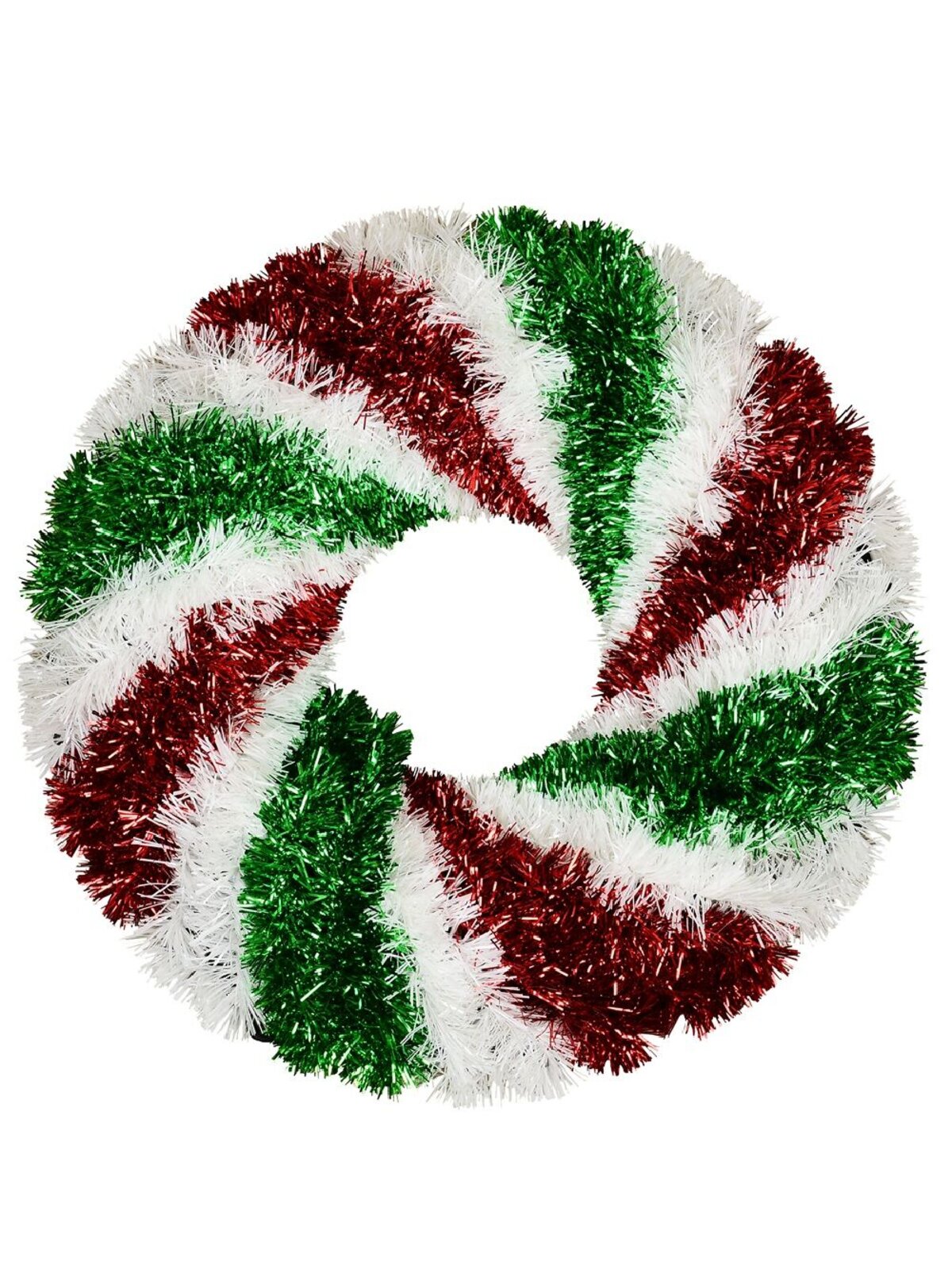 48cm Red Green & White Candy Swirl Wreath Tinsel Plaque Ornament