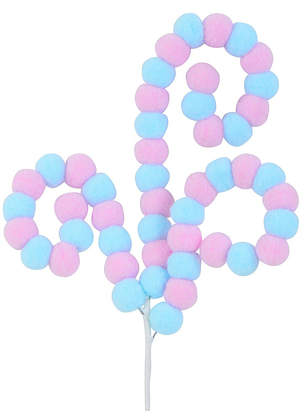 Baby Pink & Blue Pom Pom Ball Candy Canes Spray Long Christmas Stem | 49cm