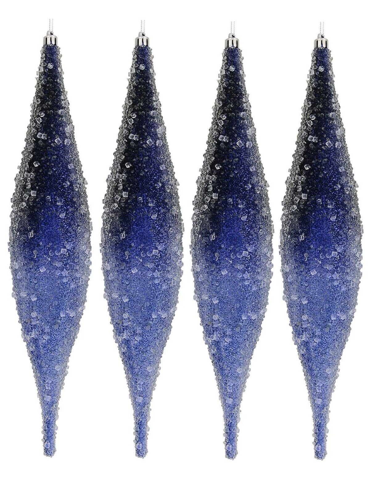 4x 33cm Blue With Frost Look Christmas Oval Finials