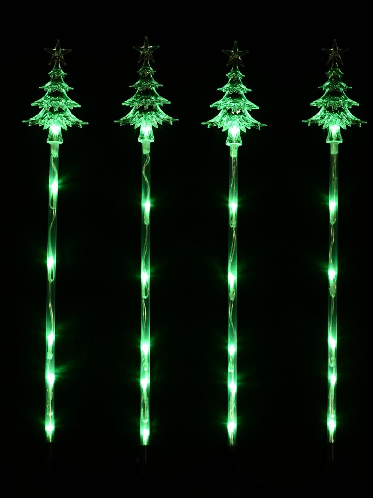 4x 57cm Green LED Christmas Trees & Stars On Poles Garden Path Light Set