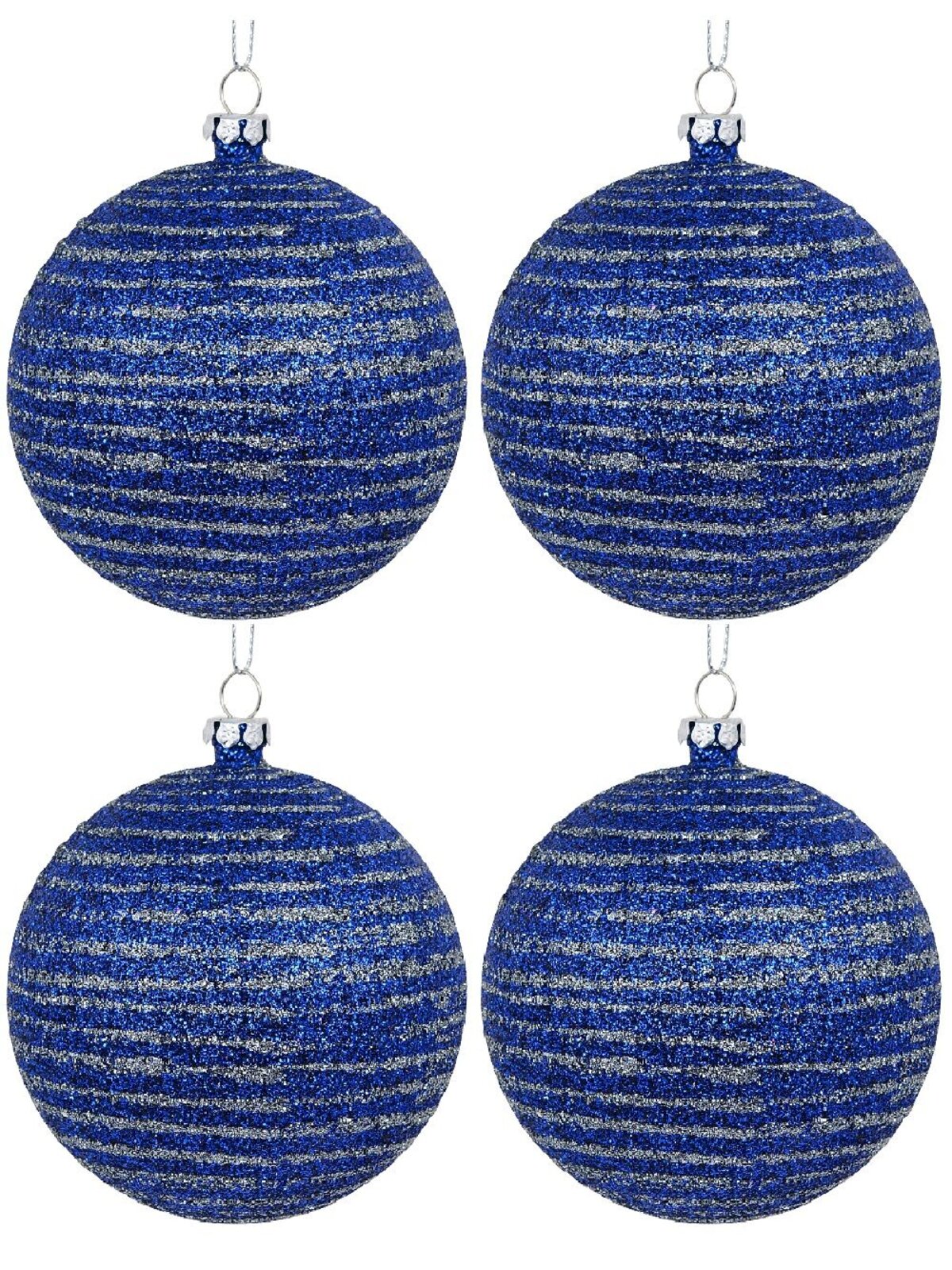 4x Dynamic Blue & Silver Statement Glitter Striped Baubles | 80mm