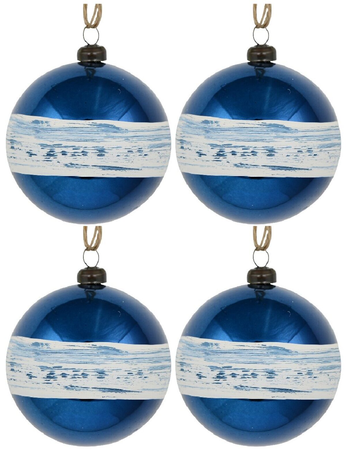 4x Dynamic Blue Statement Hand Painted Ribbon Stripe Baubles | 80mm