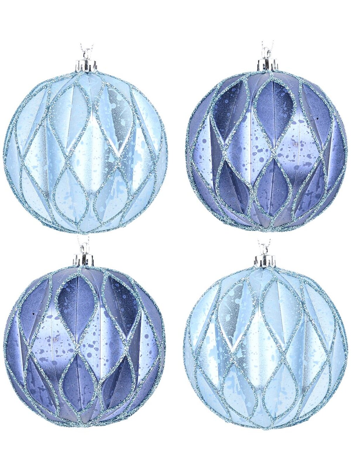 4x Dynamic Light & Dark Blue Statement Geometric Glitter Baubles | 80mm