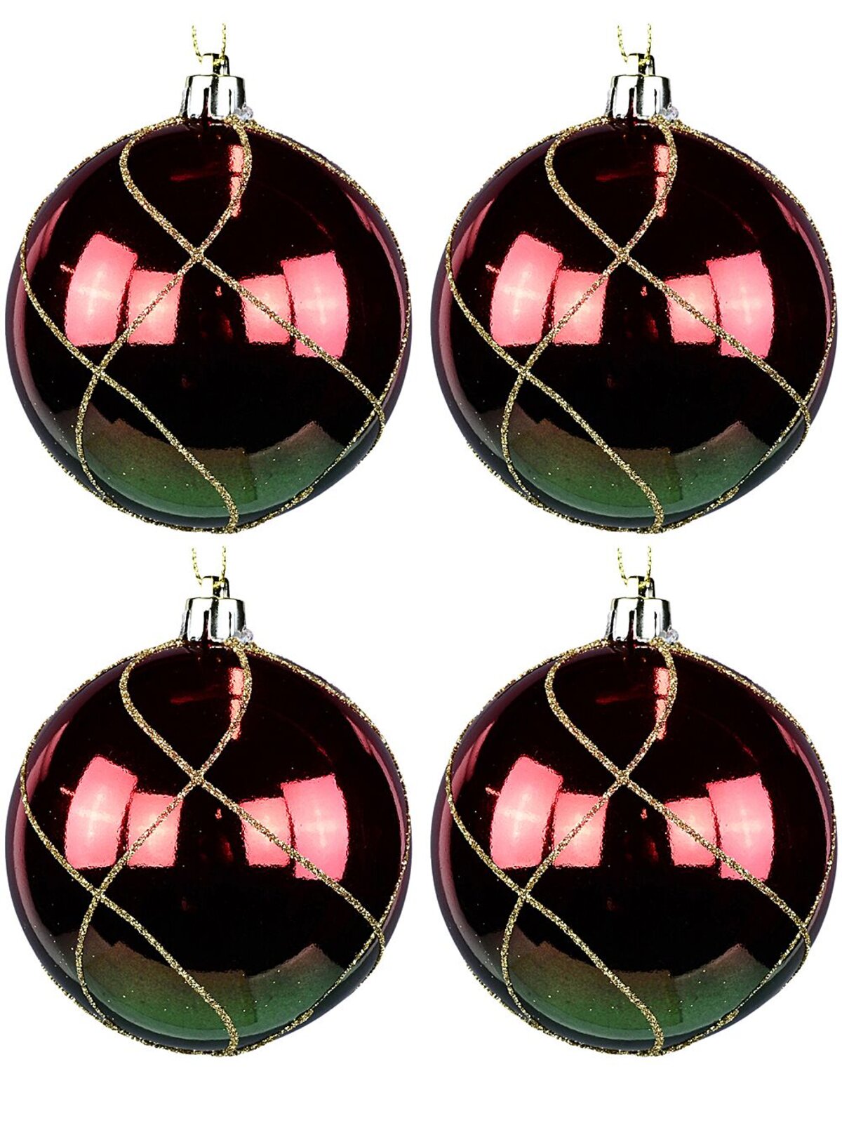 4x Dynamic Red & Green Statement Optical Fusion Glitter Baubles | 80mm