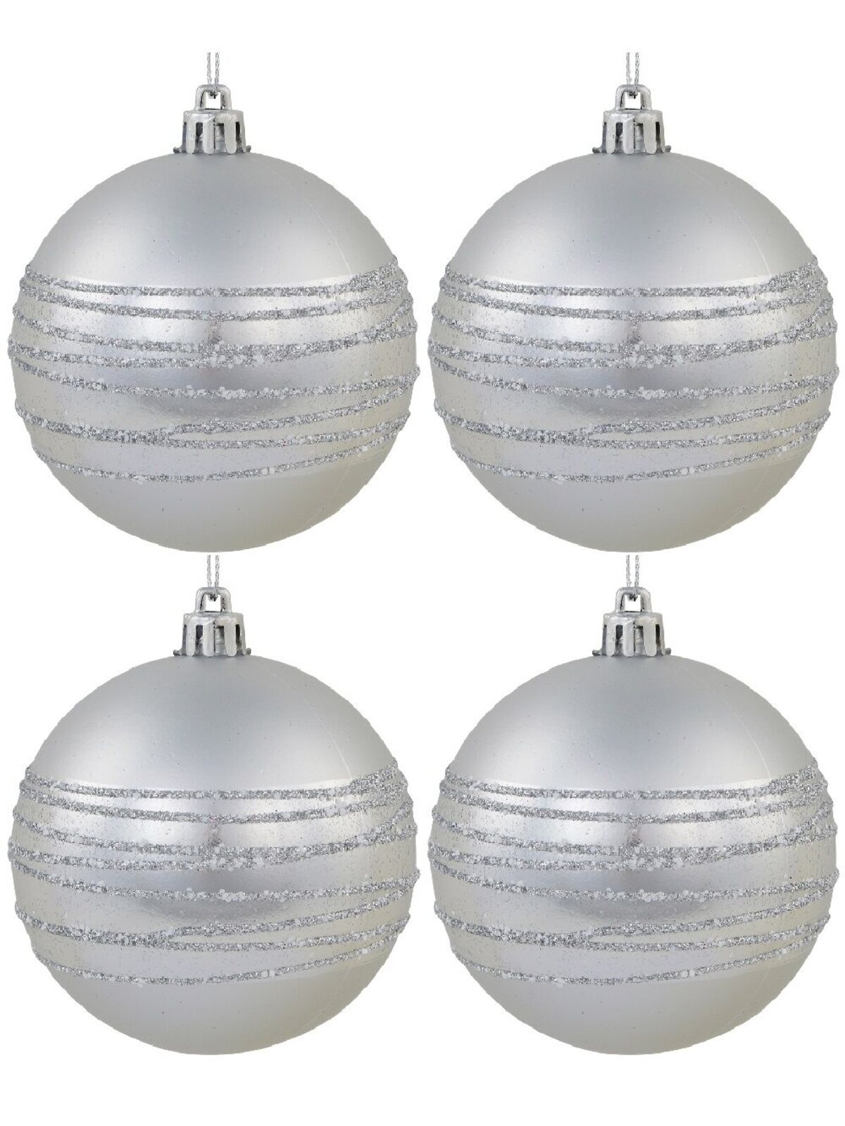 4x Dynamic Silver Statement Multi-Texture Striped Baubles | 80mm
