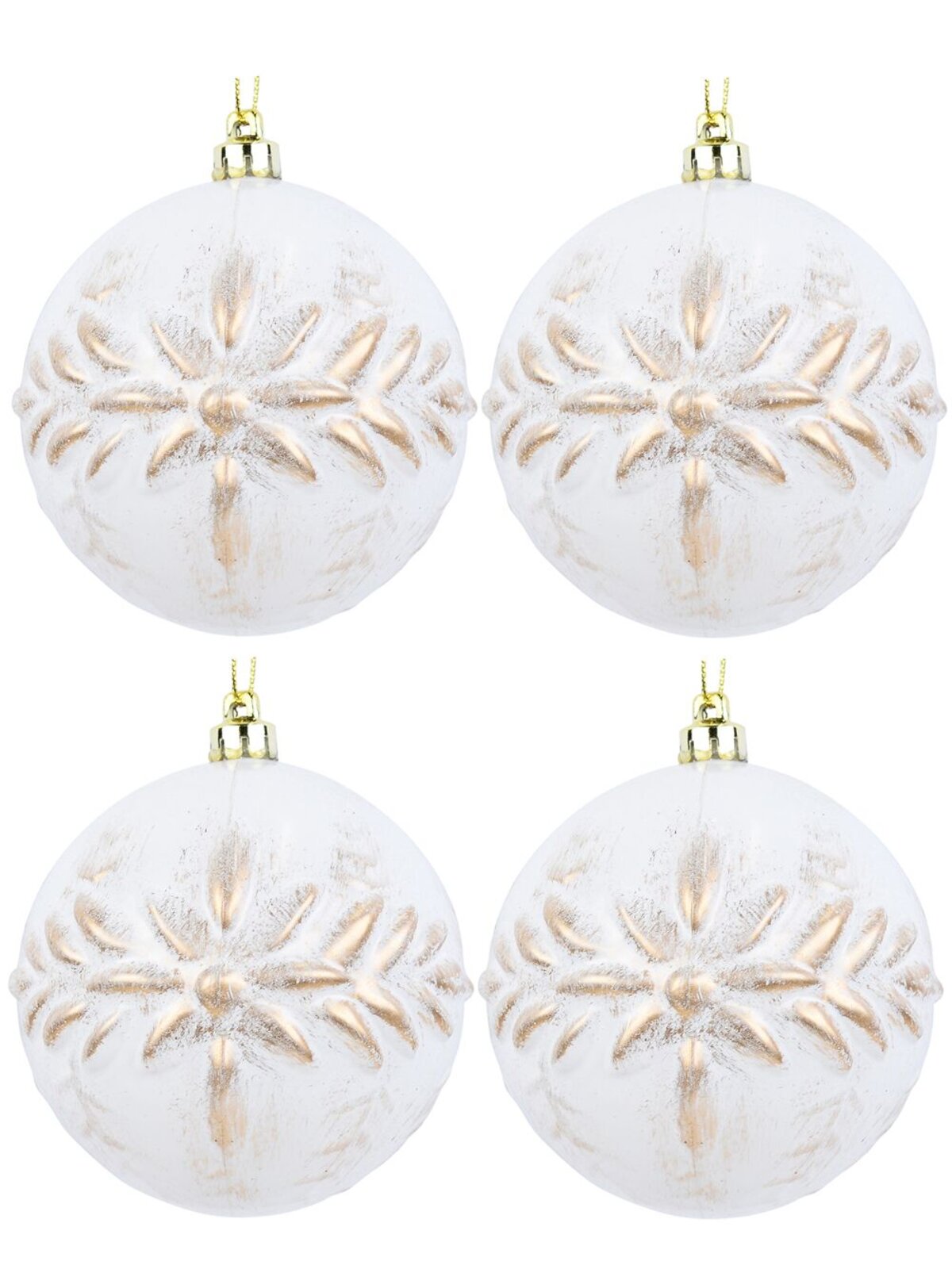 4x Dynamic White & Gold Statement Textured Vine Baubles | 80mm