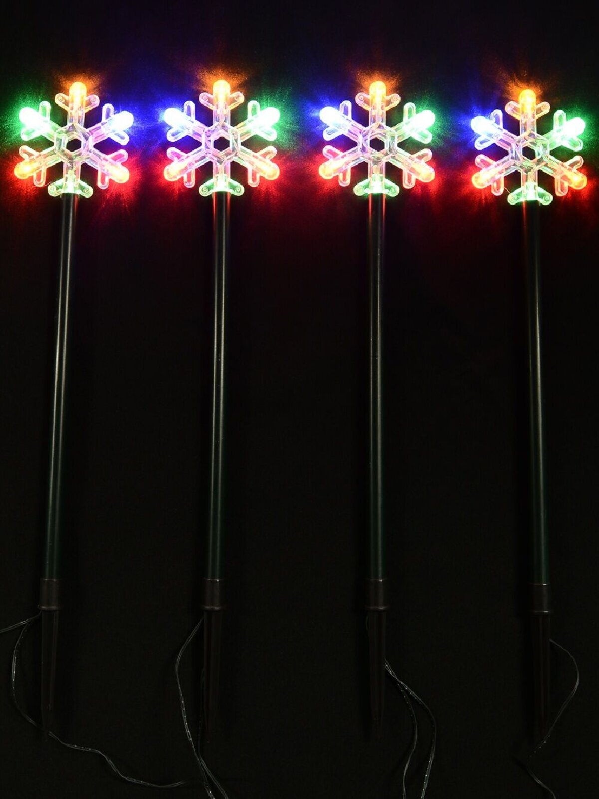 4x LED Christmas Snowflake Path Lights - Multi Colour Star Garden Stakes | 55cm
