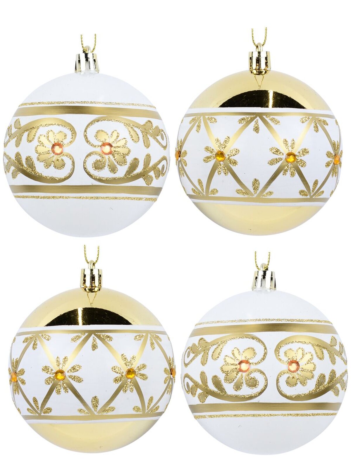 4x Opulent White & Gold Statement Filigree & Teardrop Baubles | 80mm