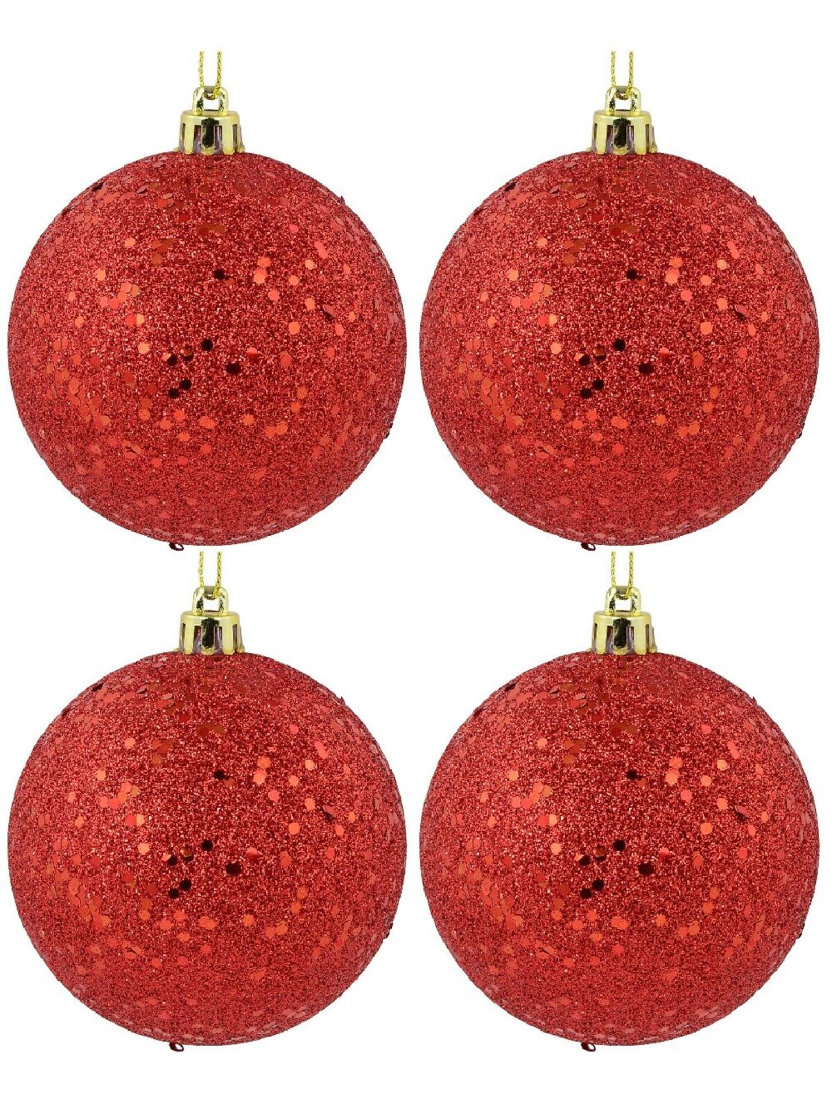 4x Radiant Red Metallic Sequin & Glitter Statement Baubles | 80mm