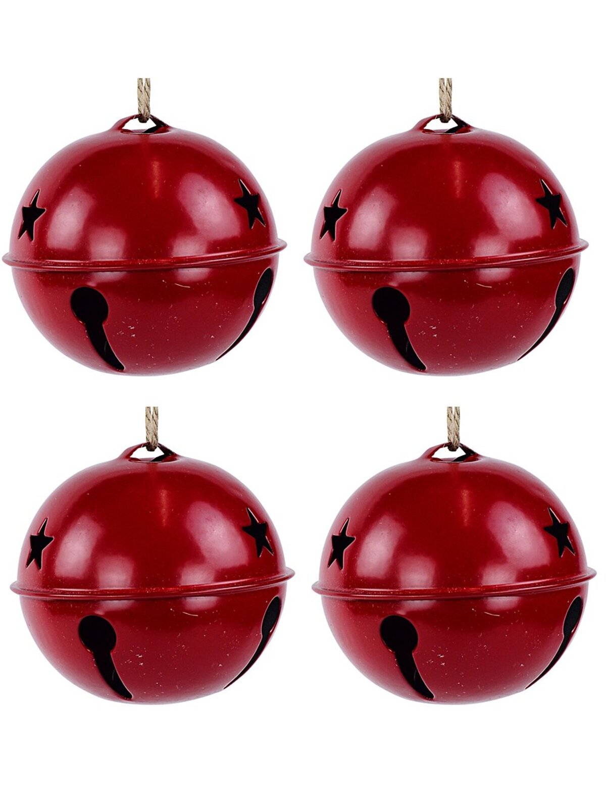 4x Red Glossy Whimsical Statement Tinkling Jingle Baubles | 80mm