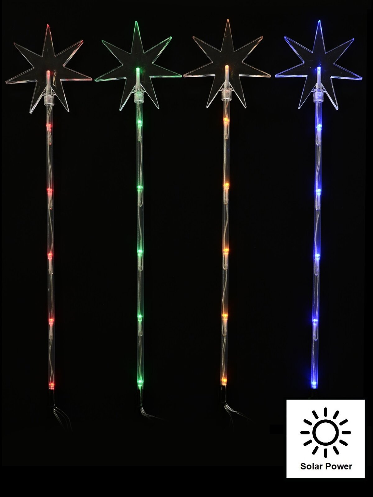 4x Solar LED North Star Path Lights - Multi Colour Garden Stakes | 48cm