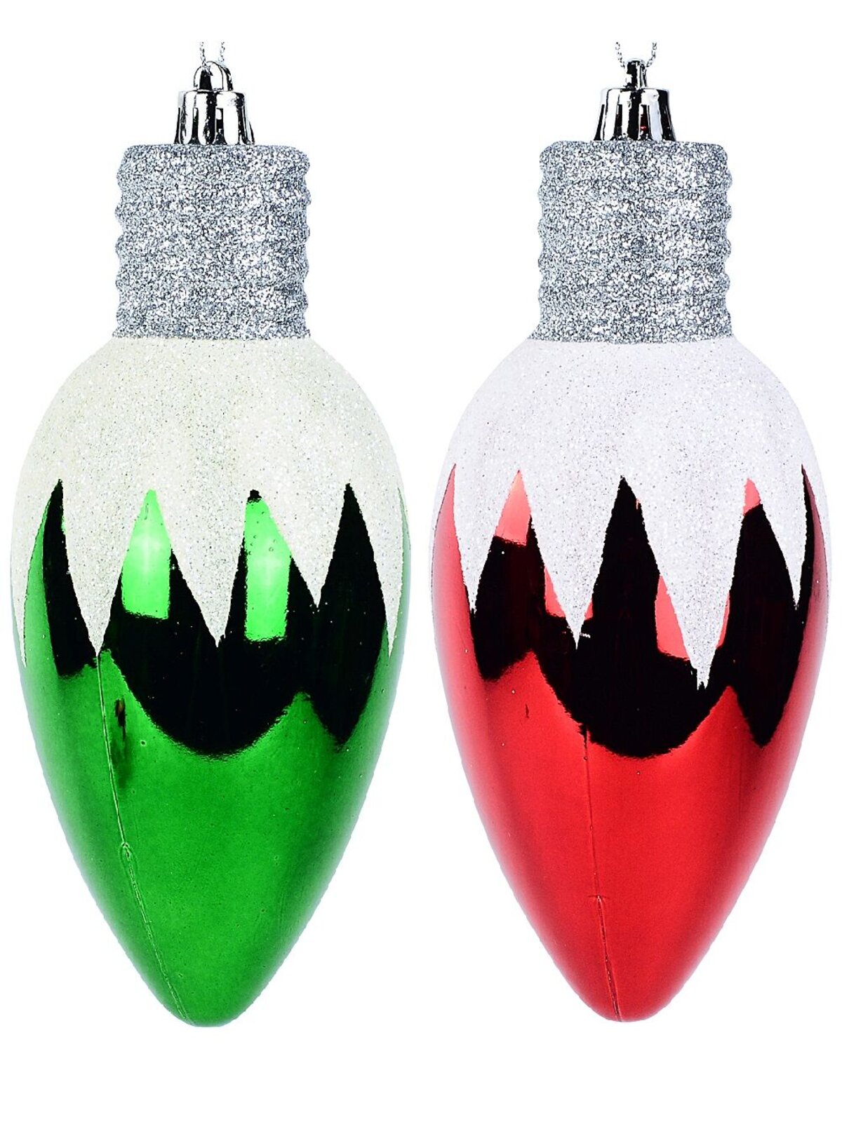 4x Whimsical Red & Green Majestic Icicle Light Bulb Baubles | 16cm