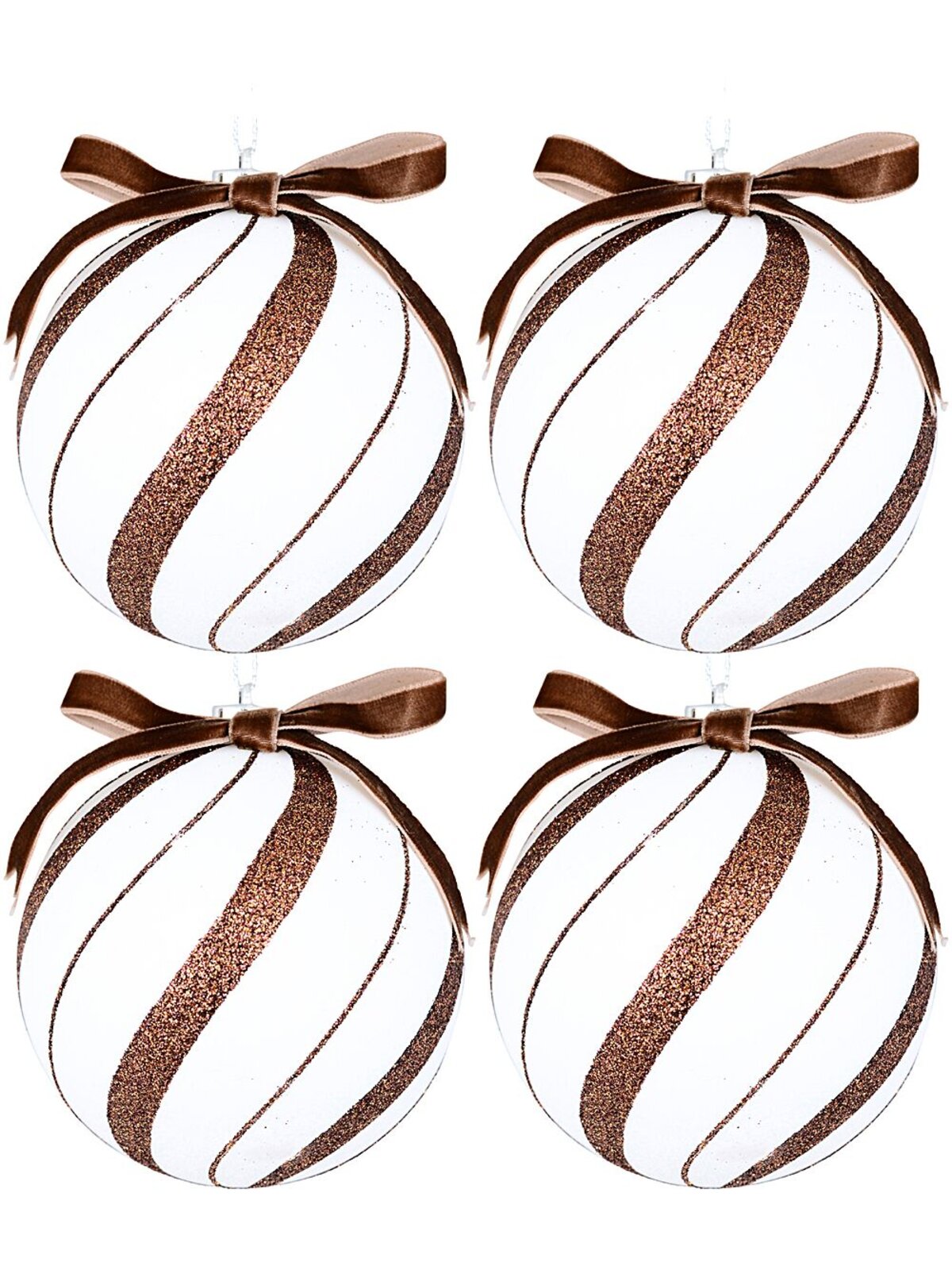 4x Whimsical White & Brown Signature Candy Swirl Baubles | 10cm