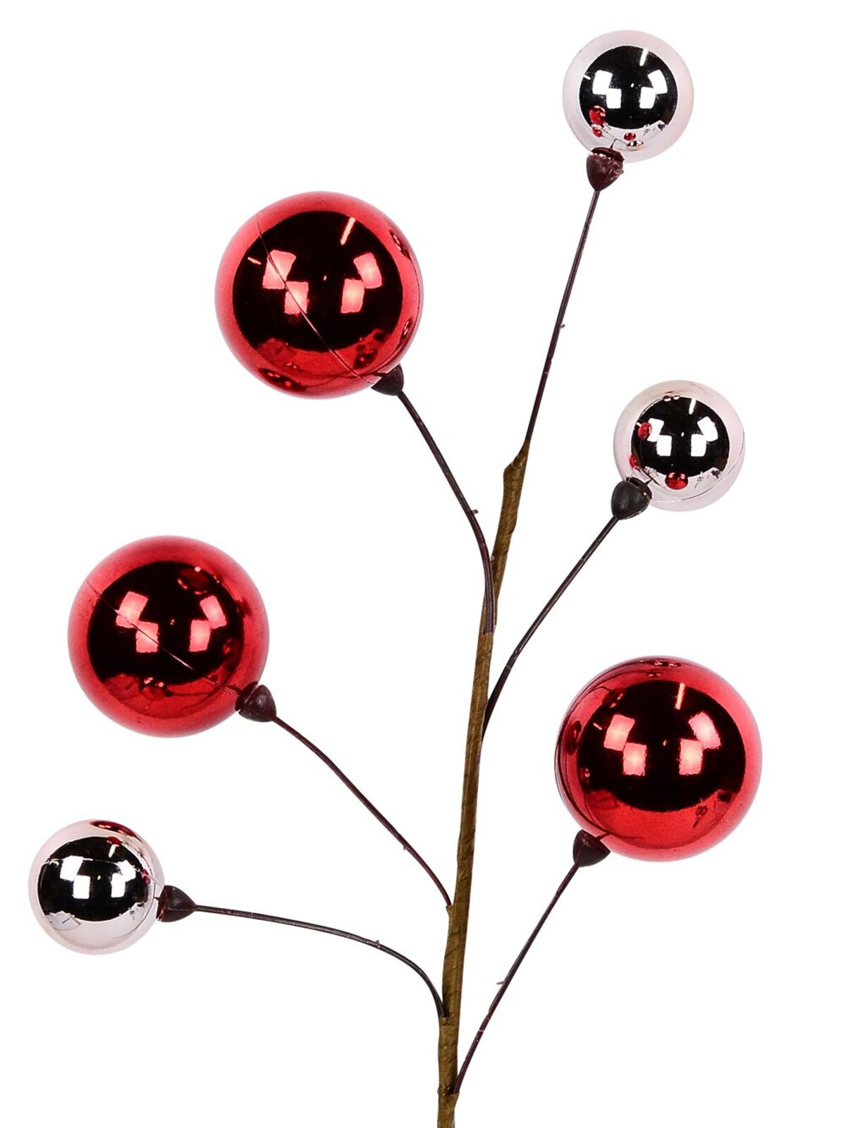 Shiny Red & Pink Bauble Cluster Spray Long Christmas Stem | 50cm