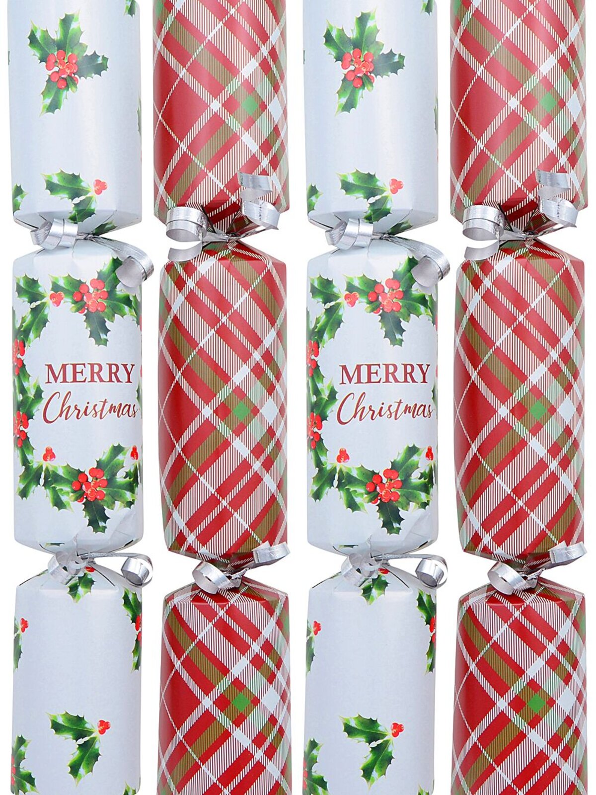 50x 30cm Merry Christmas Holly Wreath on White & Tartan Look Bon Bons