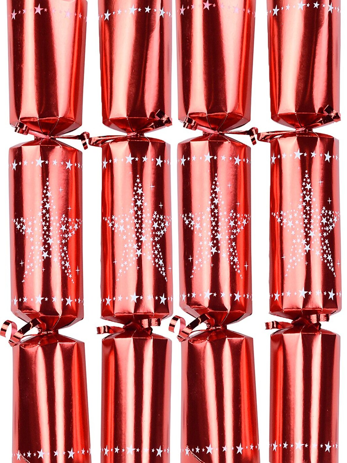 50x 30cm White Christmas Stars Pattern On Shiny Red Cracker Bon Bons