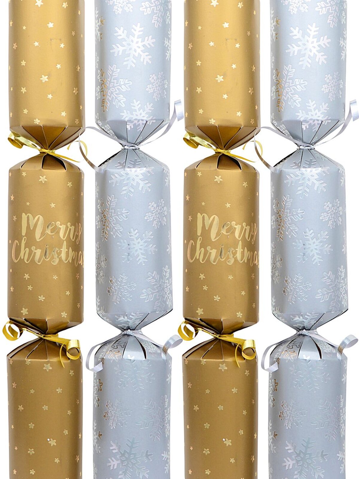 50x 35cm Shiny Silver Snowflakes & Gold Merry Christmas & Stars Bon Bons