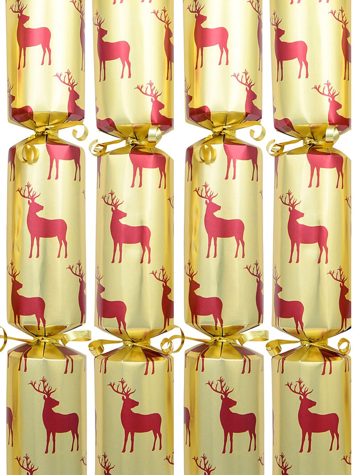 50x Maroon Reindeer On Matte Gold Christmas Bon Bons (Crackers) | 31cm
