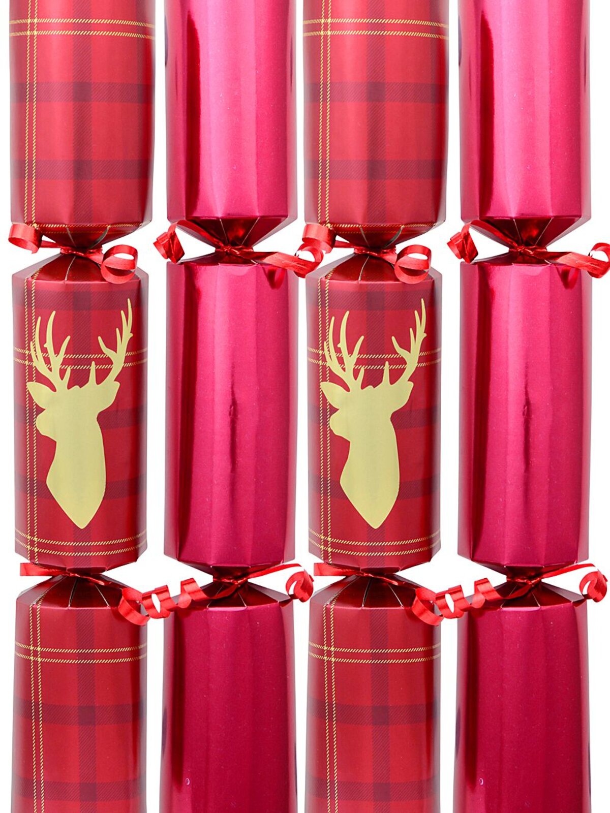50x Tartan Deer Bust & Burgundy Christmas Bon Bons (Crackers) | 30cm